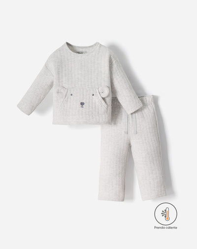 Conjunto pantalon largo manga larga gris jaspe